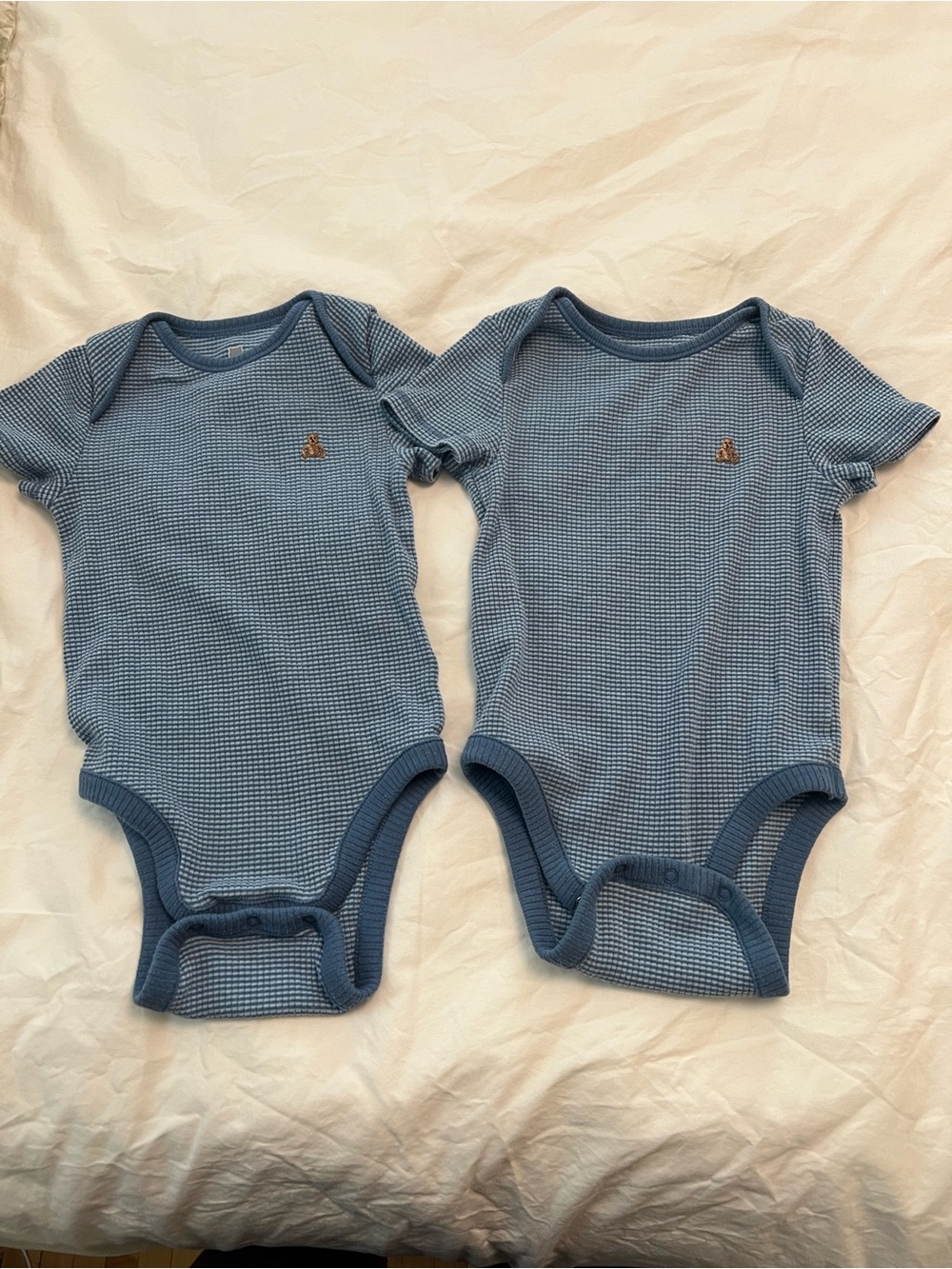 GAP Light Blue Waffle Knit Baby One-Piece Bodysuits - Twin Set